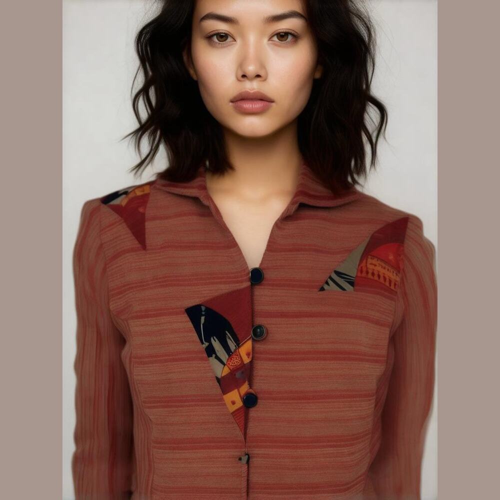 Vintage Canvasbacks Orange Striped Linen Silk Boho Artistic Blazer Jacket 4
